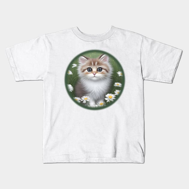 Fluffy cat with big eyes Kids T-Shirt by IrinaGuArt